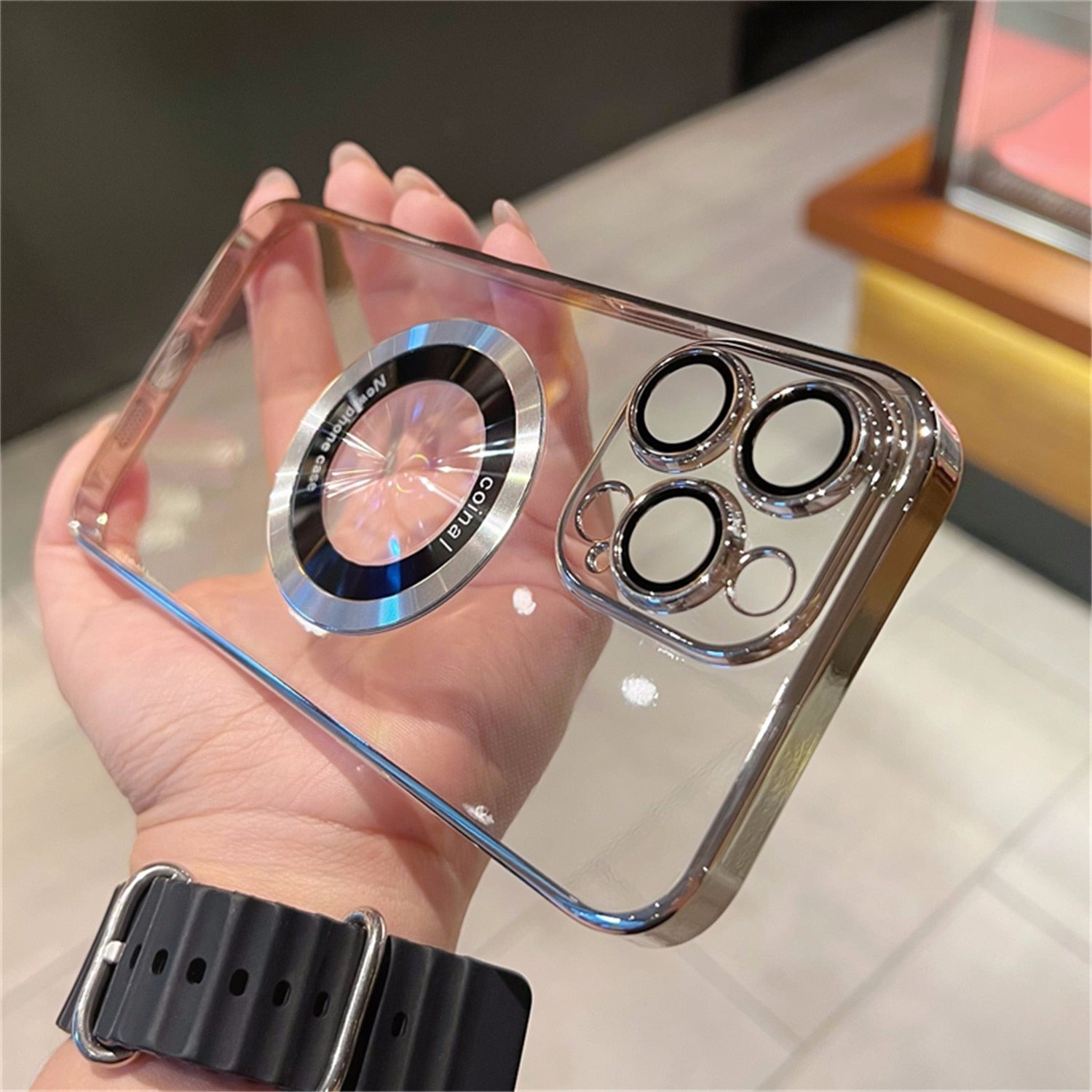 Premium iPhone Case MagSafe Compatible Transparent Plated Shockproof Protective Cover Clear Design Camera Lens Protection Ultra Thin