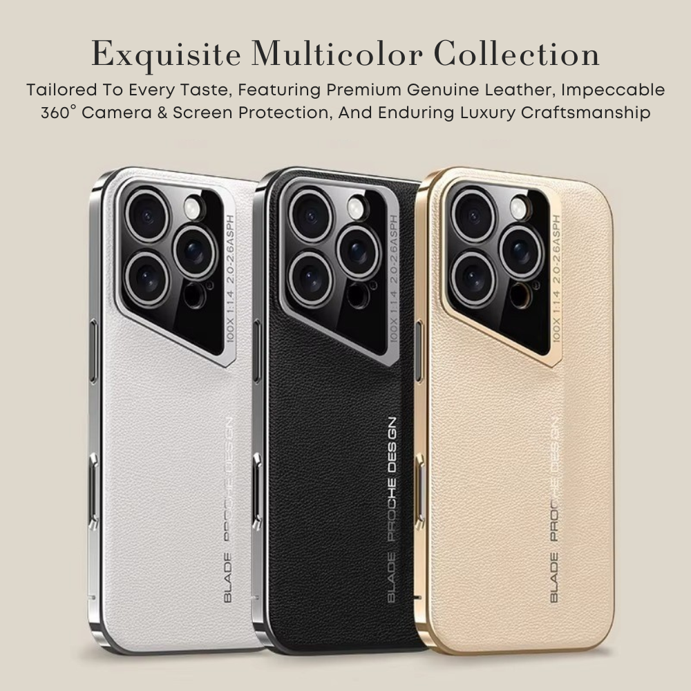 Luxury iPhone Case Electroplated Genuine Leather Shockproof Protective Cover Hard Back Slim Design Camera Lens Protection Anti Slip Grip
