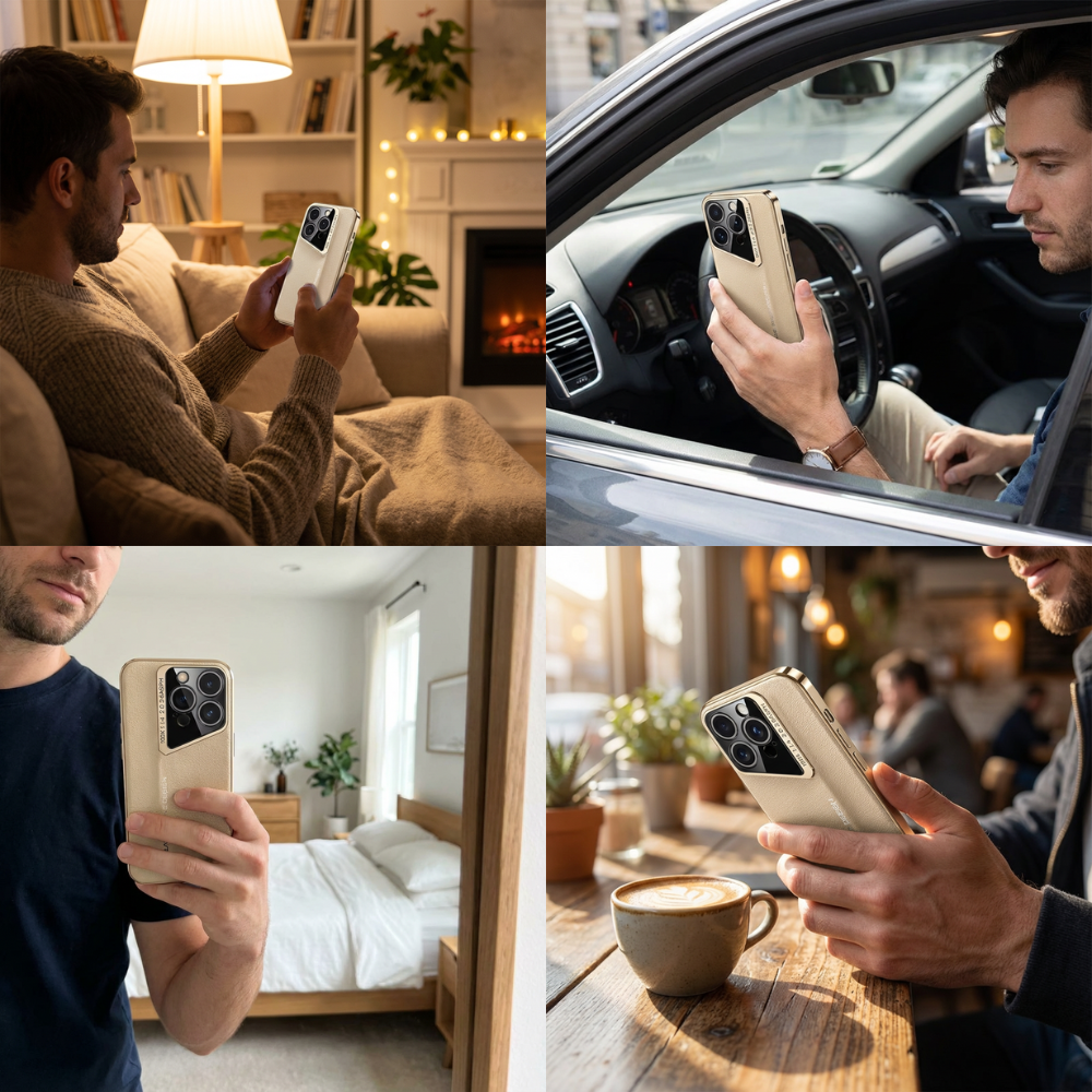 Luxury iPhone Case Electroplated Genuine Leather Shockproof Protective Cover Hard Back Slim Design Camera Lens Protection Anti Slip Grip