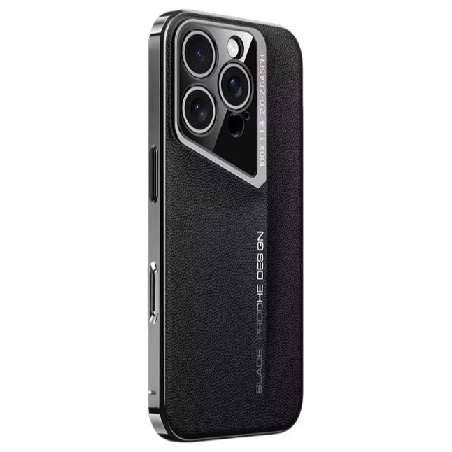 Luxury iPhone Case Electroplated Genuine Leather Shockproof Protective Cover Hard Back Slim Design Camera Lens Protection Anti Slip Grip