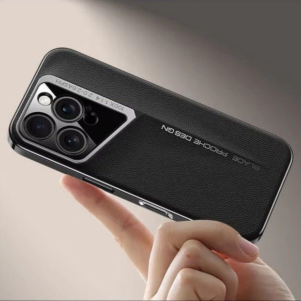 Luxury iPhone Case Electroplated Genuine Leather Shockproof Protective Cover Hard Back Slim Design Camera Lens Protection Anti Slip Grip