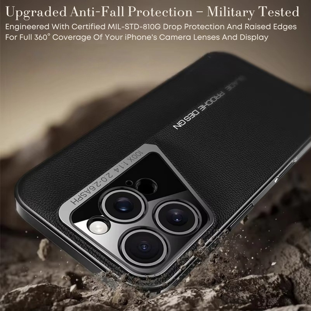 Luxury iPhone Case Electroplated Genuine Leather Shockproof Protective Cover Hard Back Slim Design Camera Lens Protection Anti Slip Grip