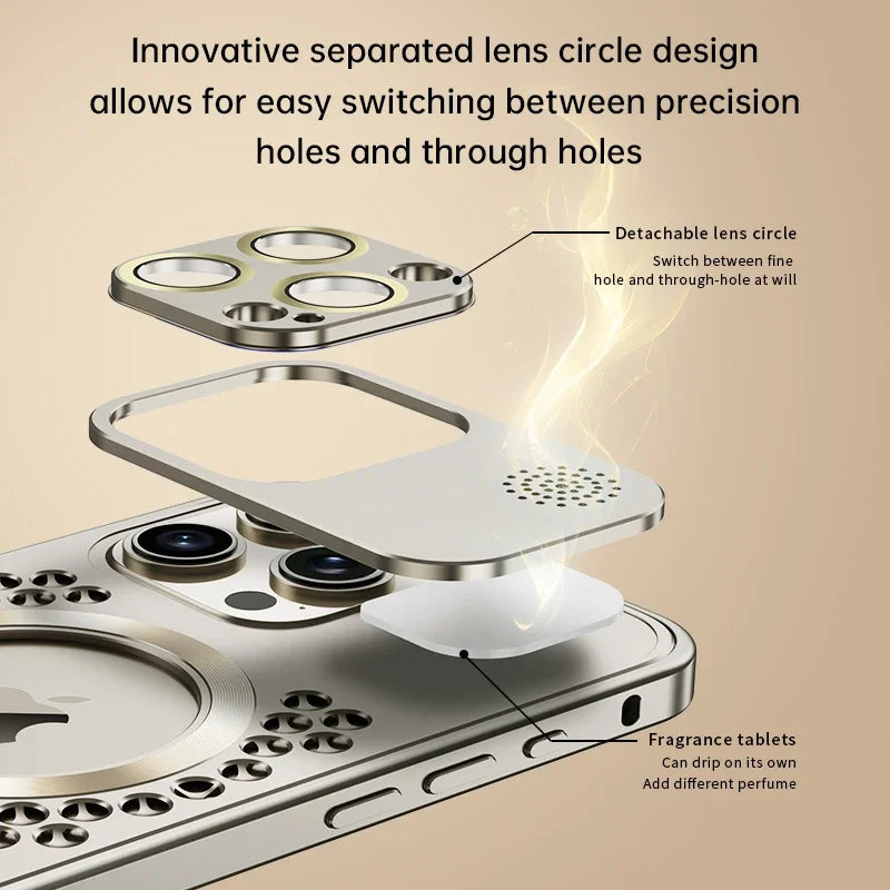 Luxury iPhone Case MagSafe Compatible Aluminum Frame Heat Dissipation Shockproof Protective Cover Electroplated Metal Camera Lens Protection Slim Design