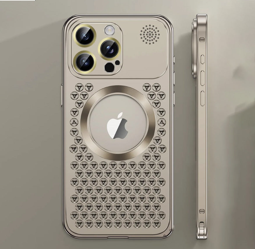 Luxury iPhone Case MagSafe Compatible Aluminum Frame Heat Dissipation Shockproof Protective Cover Electroplated Metal Camera Lens Protection Slim Design