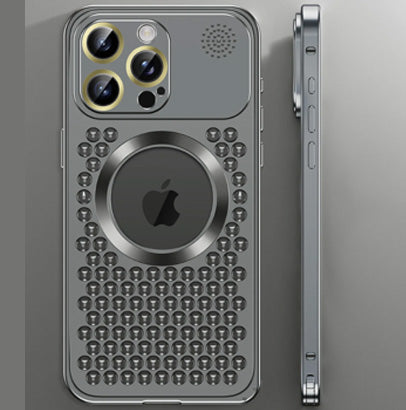 Luxury iPhone Case MagSafe Compatible Aluminum Frame Heat Dissipation Shockproof Protective Cover Electroplated Metal Camera Lens Protection Slim Design