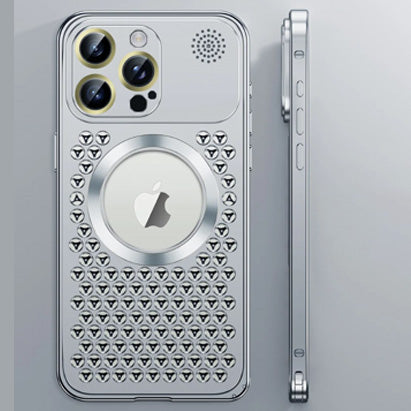 Luxury iPhone Case MagSafe Compatible Aluminum Frame Heat Dissipation Shockproof Protective Cover Electroplated Metal Camera Lens Protection Slim Design