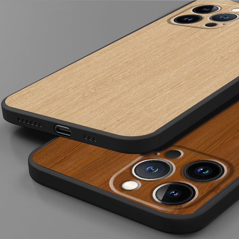 Luxury iPhone Case MagSafe Compatible Bamboo Wood Grain Shockproof Protective Cover Metallic Frame Camera Lens Protection Slim Natural Design