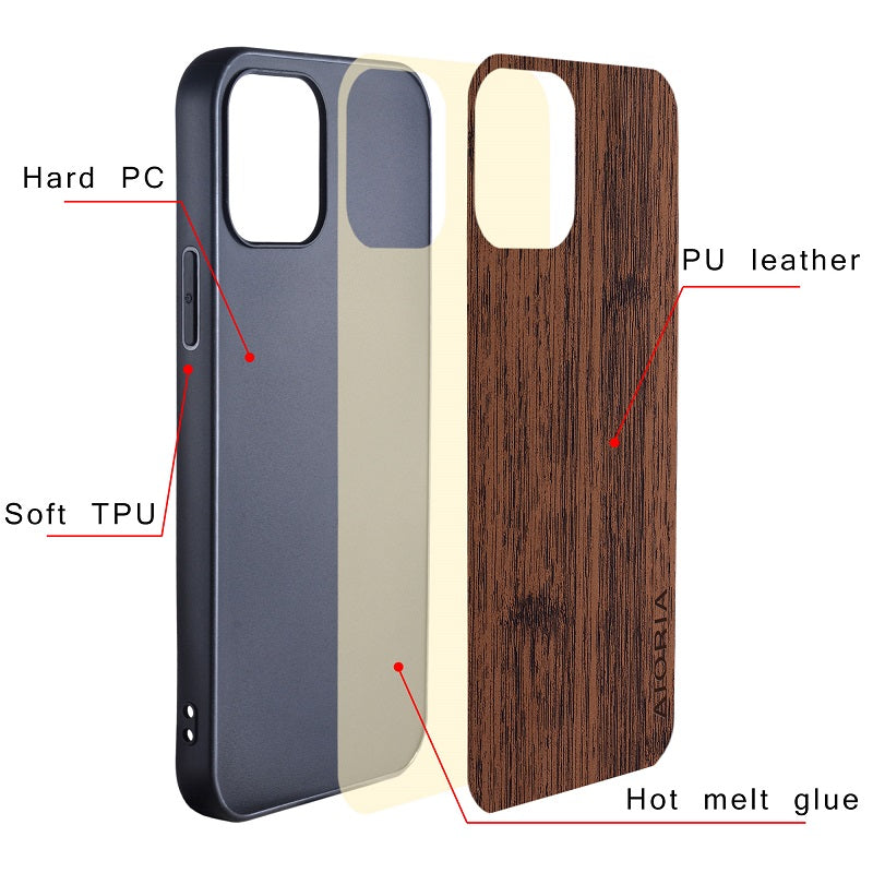 Luxury iPhone Case MagSafe Compatible Bamboo Wood Leather Texture Shockproof Protective Cover Slim Design Camera Lens Protection Natural Finish