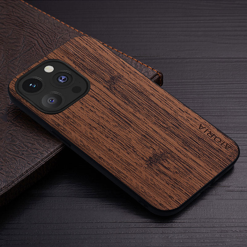 Luxury iPhone Case MagSafe Compatible Bamboo Wood Leather Texture Shockproof Protective Cover Slim Design Camera Lens Protection Natural Finish