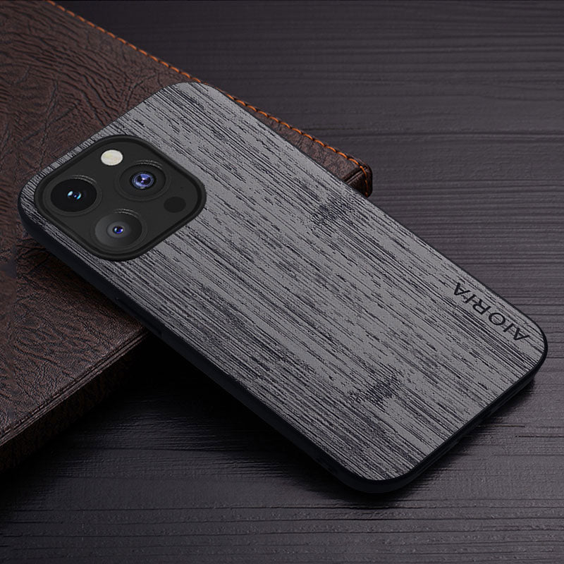 Luxury iPhone Case MagSafe Compatible Bamboo Wood Leather Texture Shockproof Protective Cover Slim Design Camera Lens Protection Natural Finish