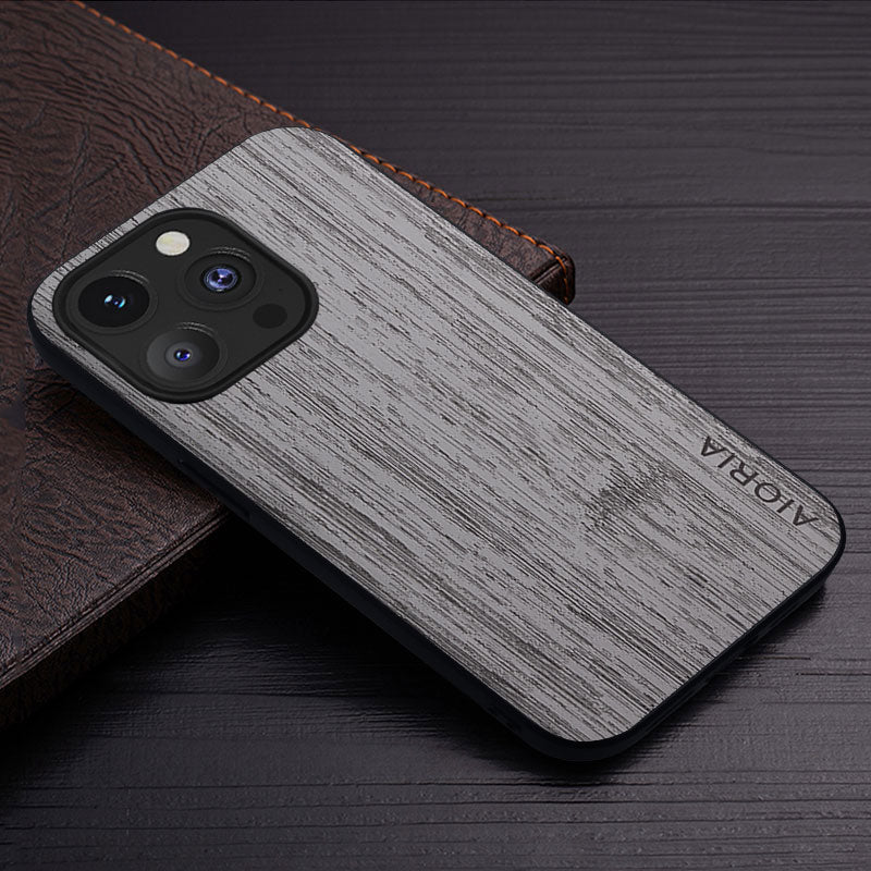 Luxury iPhone Case MagSafe Compatible Bamboo Wood Leather Texture Shockproof Protective Cover Slim Design Camera Lens Protection Natural Finish