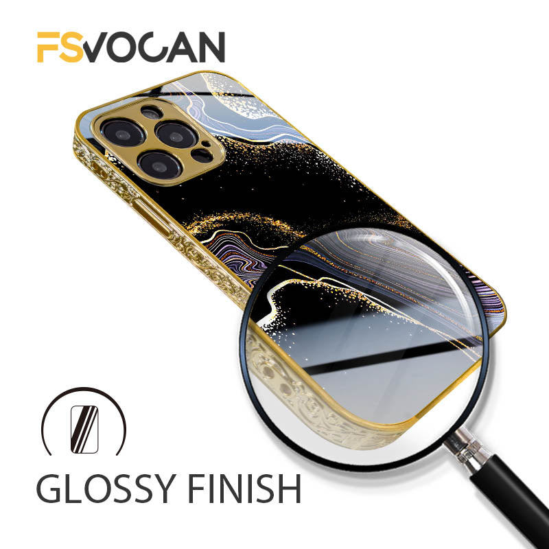 Luxury iPhone Case MagSafe Compatible Black Marble Texture Shockproof Protective Cover Gold Edge Design Camera Lens Protection 3D Grip Slim Profile
