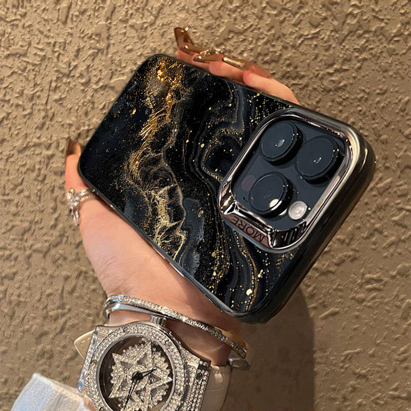 Luxury iPhone Case MagSafe Compatible Black Marble Texture Shockproof Protective Cover Gold Edge Design Camera Lens Protection 3D Grip Slim Profile