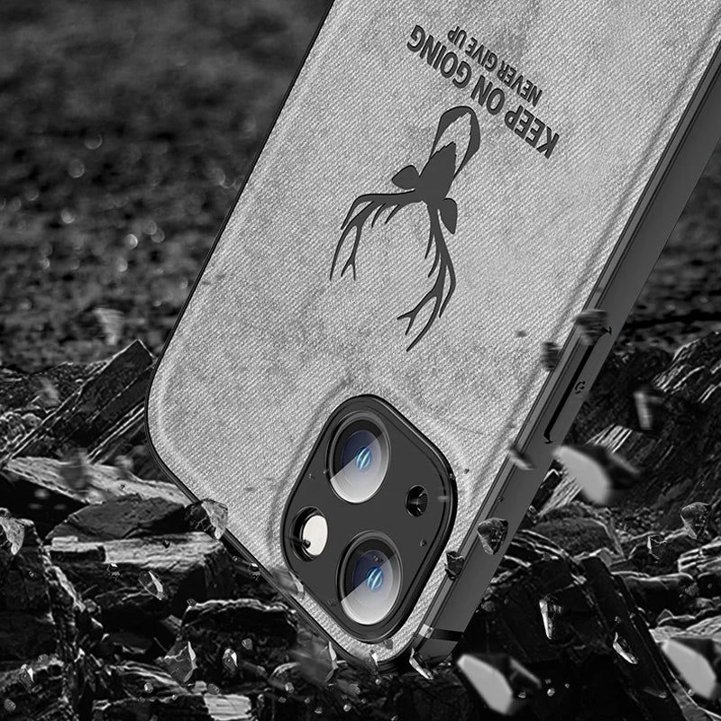 Luxury iPhone Case MagSafe Compatible Canvas Texture Deer Design Shockproof Protective Cover Bumper Frame Camera Lens Protection Slim Design