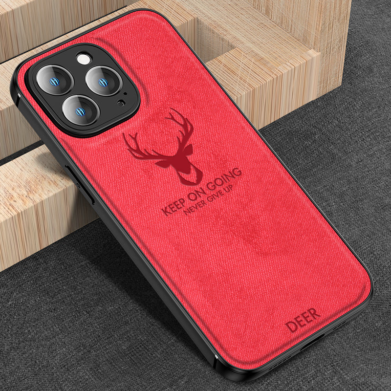 Luxury iPhone Case MagSafe Compatible Canvas Texture Deer Design Shockproof Protective Cover Bumper Frame Camera Lens Protection Slim Design