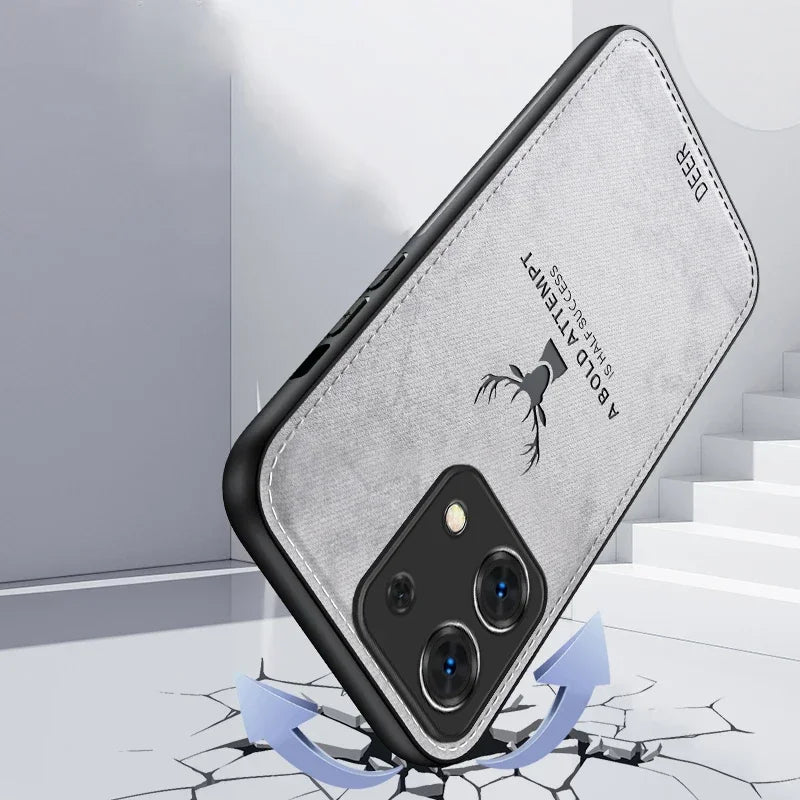 Luxury iPhone Case MagSafe Compatible Canvas Texture Deer Design Shockproof Protective Cover Bumper Frame Camera Lens Protection Slim Design