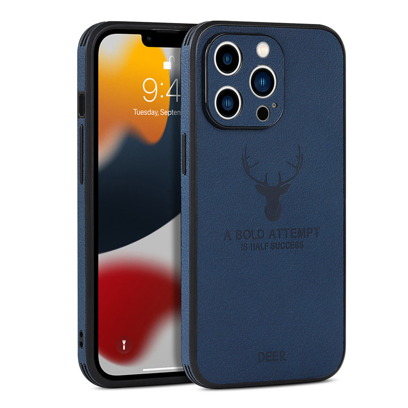 Luxury iPhone Case MagSafe Compatible Canvas Texture Deer Design Shockproof Protective Cover Bumper Frame Camera Lens Protection Slim Design