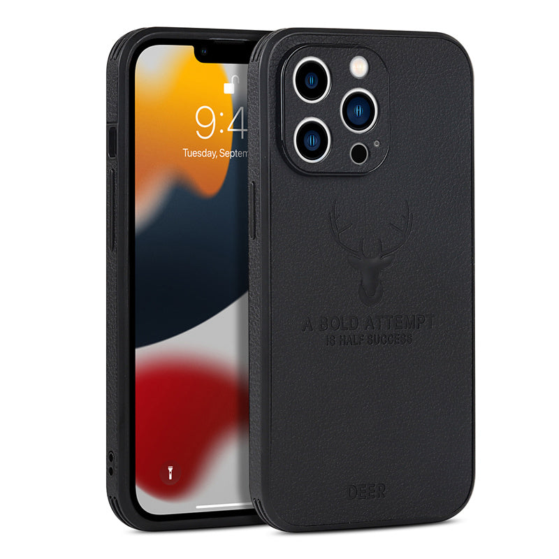 Luxury iPhone Case MagSafe Compatible Canvas Texture Deer Design Shockproof Protective Cover Bumper Frame Camera Lens Protection Slim Design