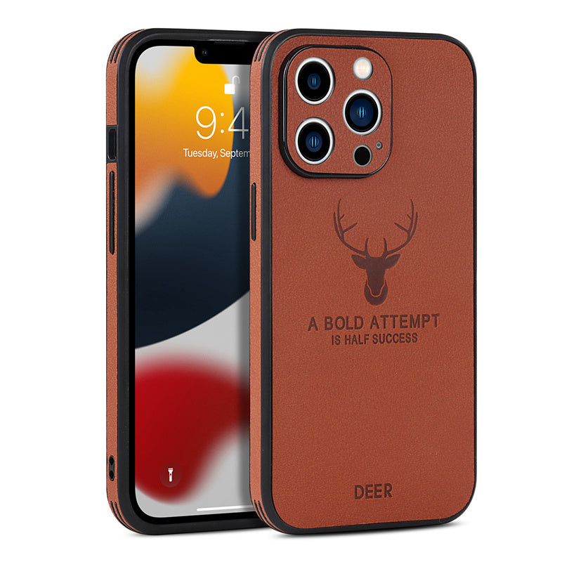 Luxury iPhone Case MagSafe Compatible Canvas Texture Deer Design Shockproof Protective Cover Bumper Frame Camera Lens Protection Slim Design