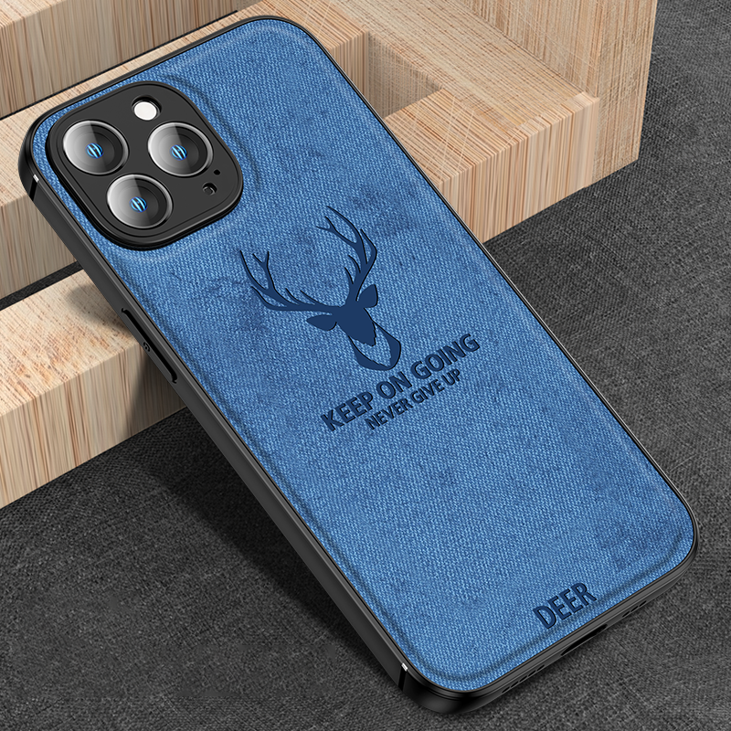 Luxury iPhone Case MagSafe Compatible Canvas Texture Deer Design Shockproof Protective Cover Bumper Frame Camera Lens Protection Slim Design