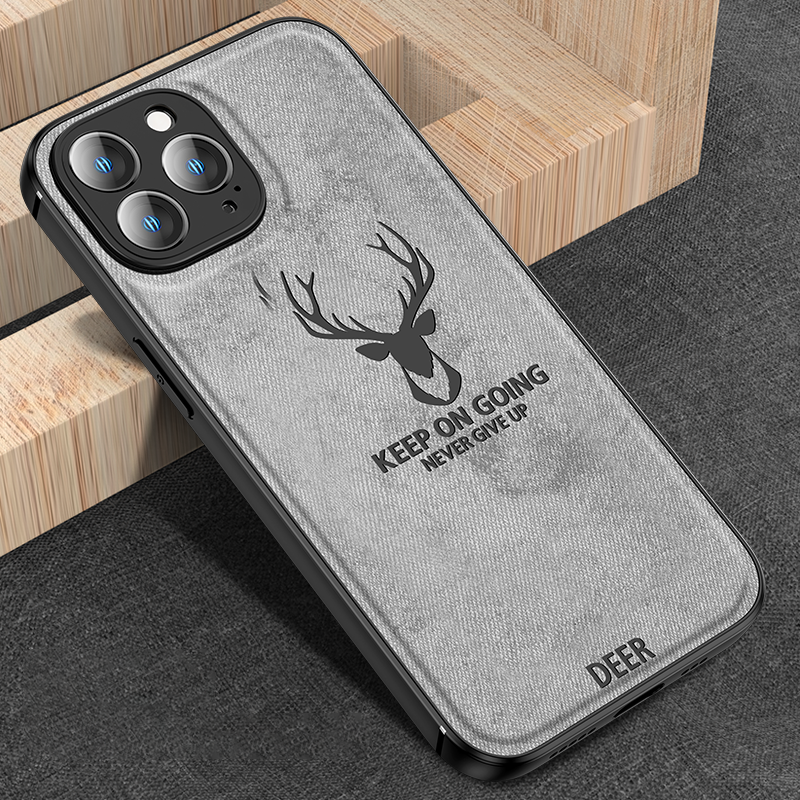 Luxury iPhone Case MagSafe Compatible Canvas Texture Deer Design Shockproof Protective Cover Bumper Frame Camera Lens Protection Slim Design
