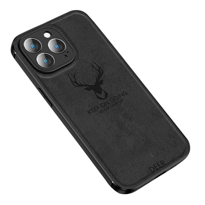 Luxury iPhone Case MagSafe Compatible Canvas Texture Deer Design Shockproof Protective Cover Bumper Frame Camera Lens Protection Slim Design