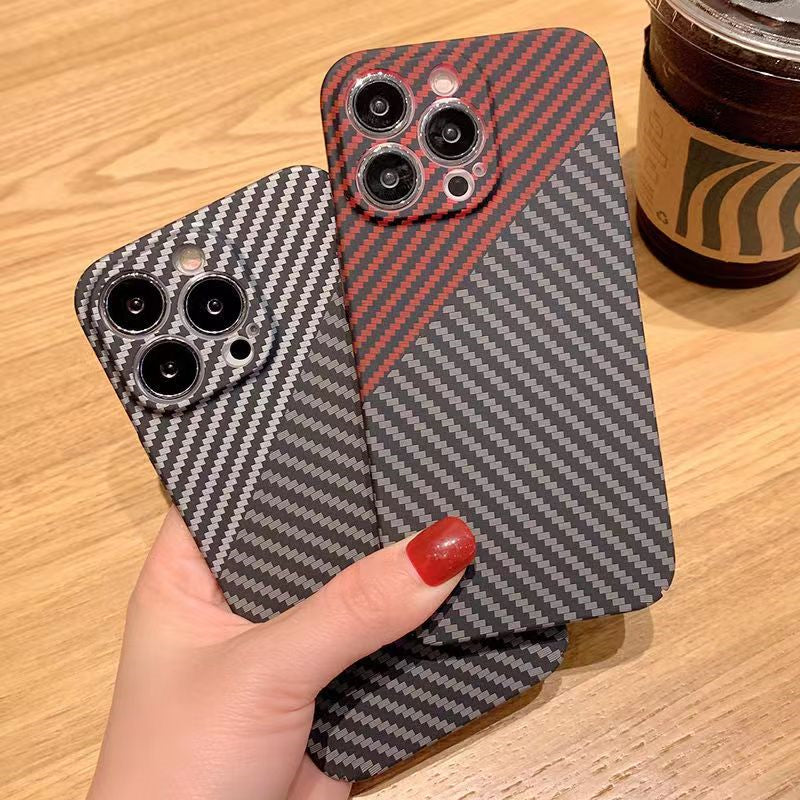 Luxury iPhone Case MagSafe Compatible Carbon Fiber Texture Matte Shockproof Protective Cover Hard PC Camera Lens Protection Slim Design