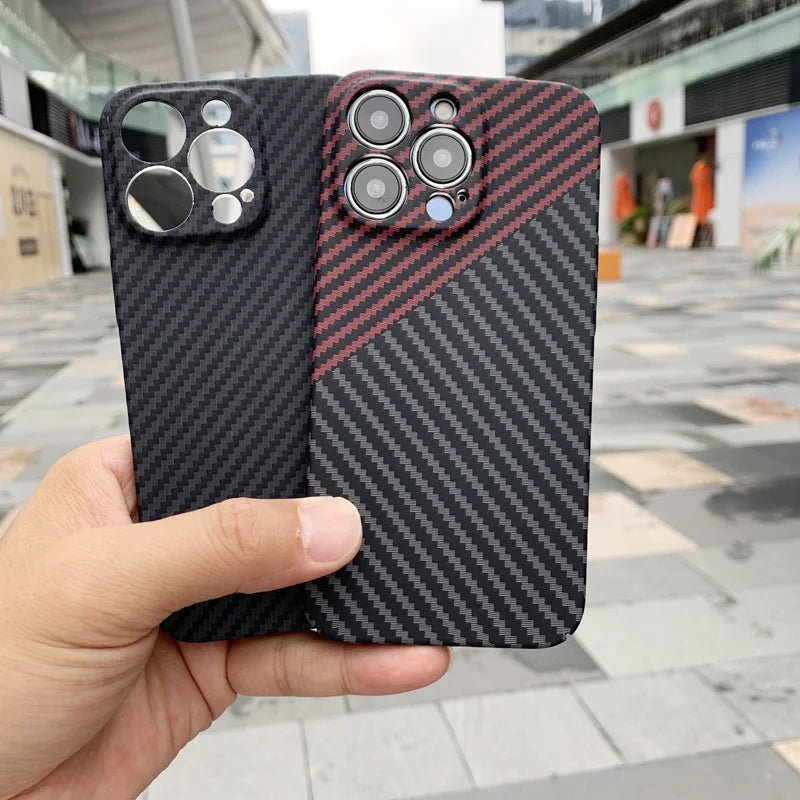 Luxury iPhone Case MagSafe Compatible Carbon Fiber Texture Matte Shockproof Protective Cover Hard PC Camera Lens Protection Slim Design