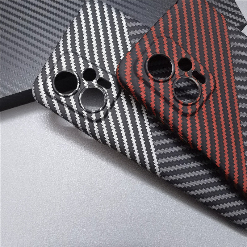 Luxury iPhone Case MagSafe Compatible Carbon Fiber Texture Matte Shockproof Protective Cover Hard PC Camera Lens Protection Slim Design