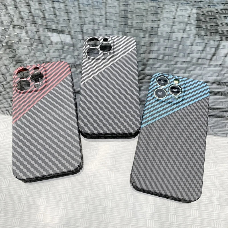 Luxury iPhone Case MagSafe Compatible Carbon Fiber Texture Matte Shockproof Protective Cover Hard PC Camera Lens Protection Slim Design