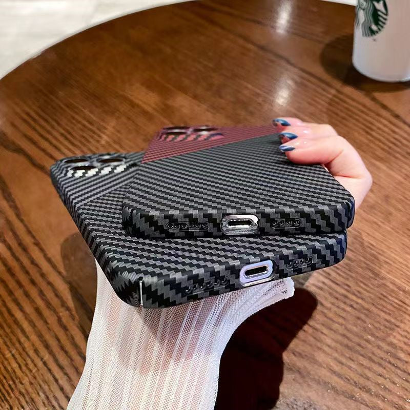 Luxury iPhone Case MagSafe Compatible Carbon Fiber Texture Matte Shockproof Protective Cover Hard PC Camera Lens Protection Slim Design