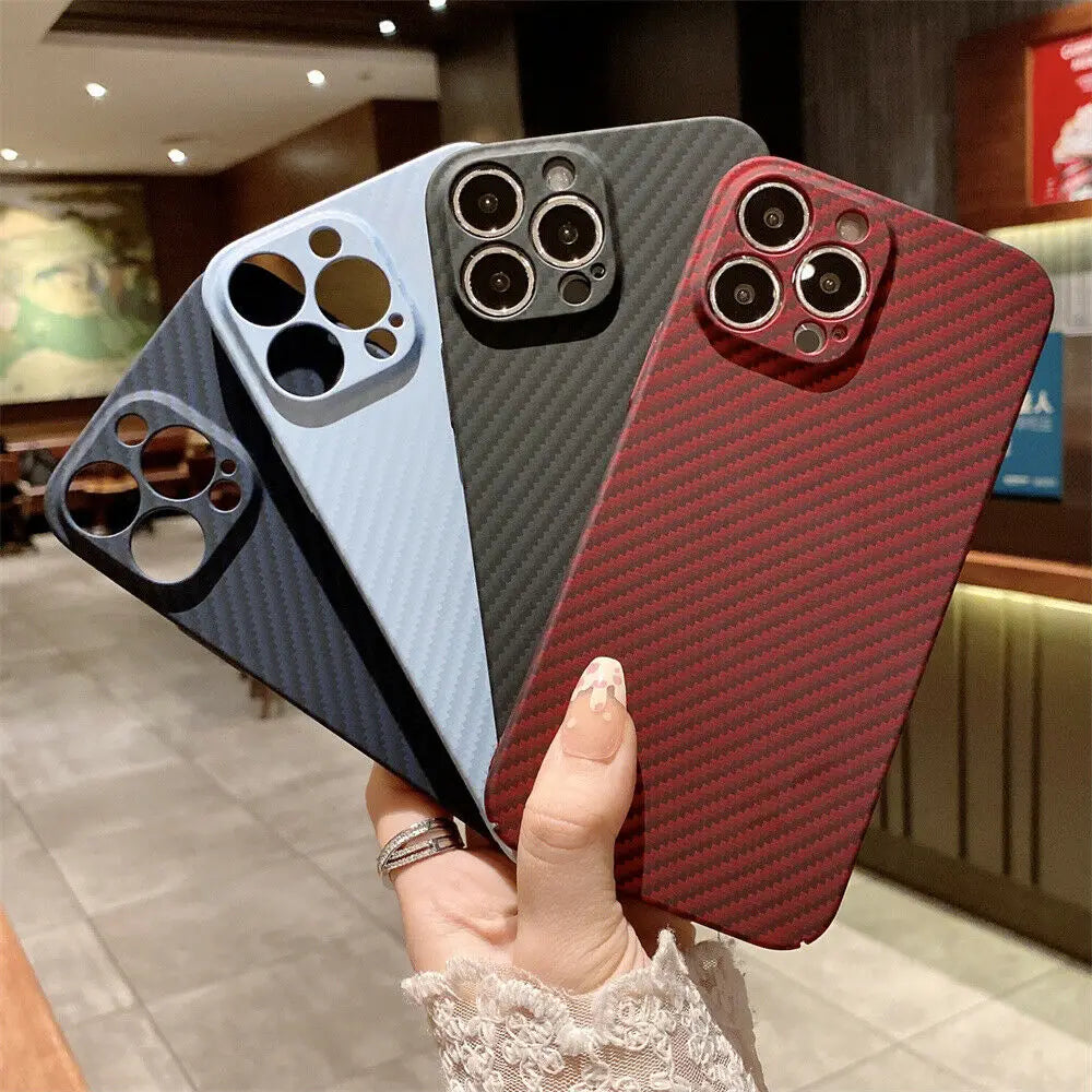 Luxury iPhone Case MagSafe Compatible Carbon Fiber Texture Matte Shockproof Protective Cover Hard PC Camera Lens Protection Slim Design