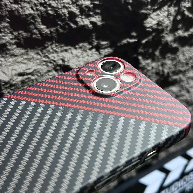 Luxury iPhone Case MagSafe Compatible Carbon Fiber Texture Matte Shockproof Protective Cover Hard PC Camera Lens Protection Slim Design