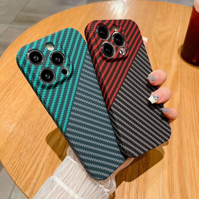 Luxury iPhone Case MagSafe Compatible Carbon Fiber Texture Matte Shockproof Protective Cover Hard PC Camera Lens Protection Slim Design