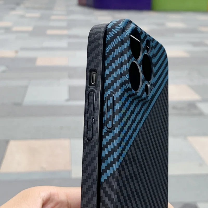 Luxury iPhone Case MagSafe Compatible Carbon Fiber Texture Matte Shockproof Protective Cover Hard PC Camera Lens Protection Slim Design