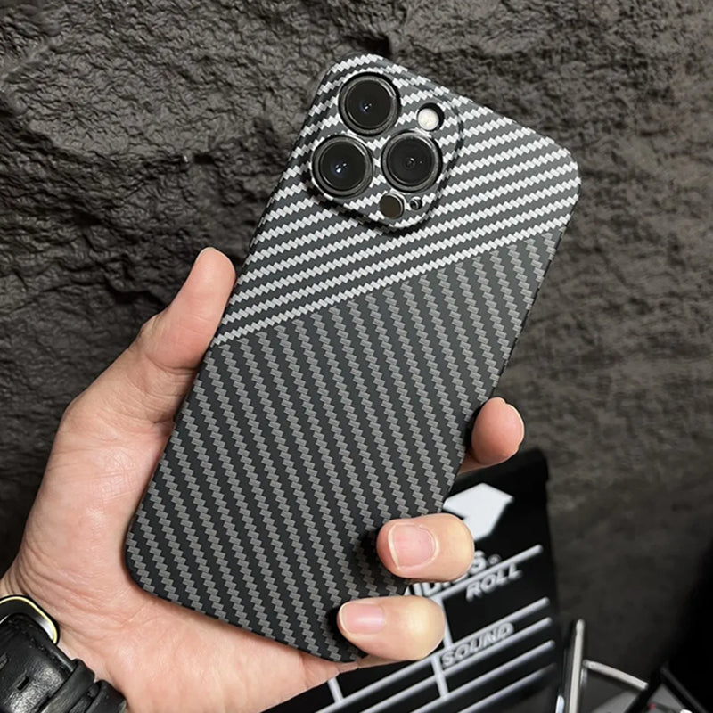 Luxury iPhone Case MagSafe Compatible Carbon Fiber Texture Matte Shockproof Protective Cover Hard PC Camera Lens Protection Slim Design