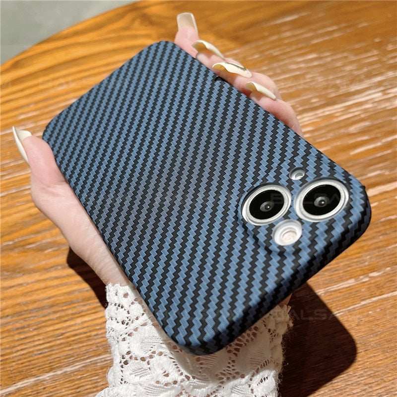 Luxury iPhone Case MagSafe Compatible Carbon Fiber Texture Matte Shockproof Protective Cover Hard PC Camera Lens Protection Slim Design