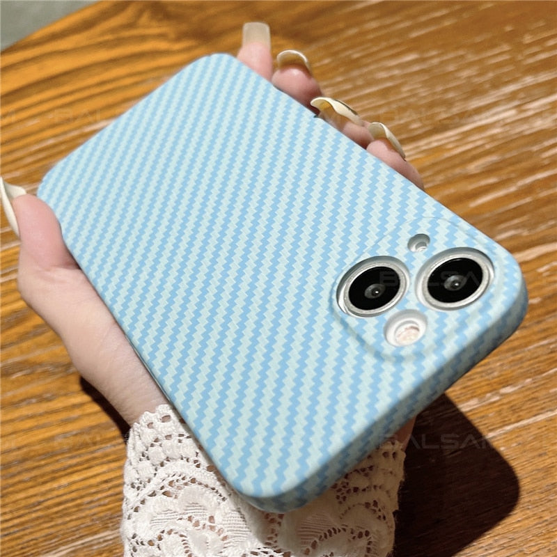 Luxury iPhone Case MagSafe Compatible Carbon Fiber Texture Matte Shockproof Protective Cover Hard PC Camera Lens Protection Slim Design