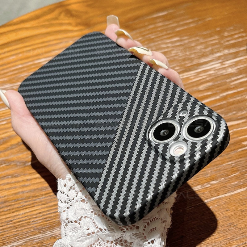 Luxury iPhone Case MagSafe Compatible Carbon Fiber Texture Matte Shockproof Protective Cover Hard PC Camera Lens Protection Slim Design