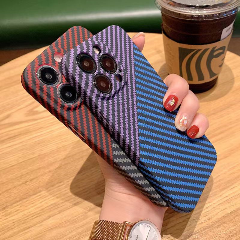 Luxury iPhone Case MagSafe Compatible Carbon Fiber Texture Matte Shockproof Protective Cover Hard PC Camera Lens Protection Slim Design
