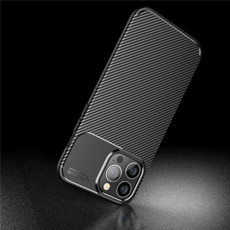 Luxury iPhone Case MagSafe Compatible Carbon Texture Silicone Shockproof Protective Cover Camera Lens Protection Ultra Thin Slim Design