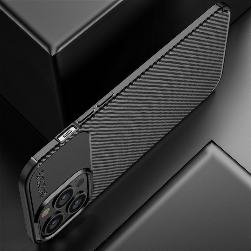 Luxury iPhone Case MagSafe Compatible Carbon Texture Silicone Shockproof Protective Cover Camera Lens Protection Ultra Thin Slim Design