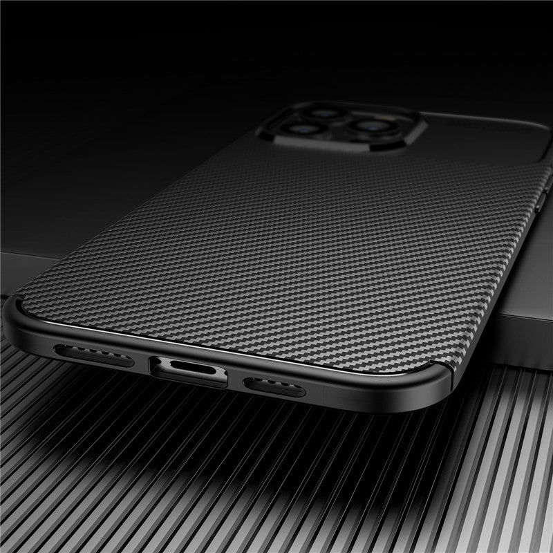 Luxury iPhone Case MagSafe Compatible Carbon Texture Silicone Shockproof Protective Cover Camera Lens Protection Ultra Thin Slim Design
