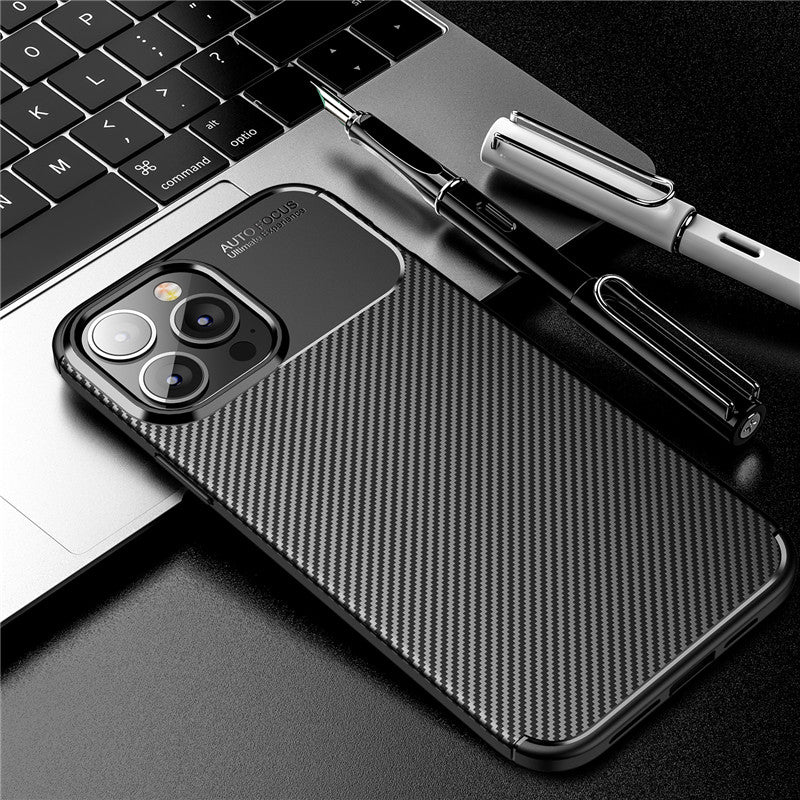 Luxury iPhone Case MagSafe Compatible Carbon Texture Silicone Shockproof Protective Cover Camera Lens Protection Ultra Thin Slim Design