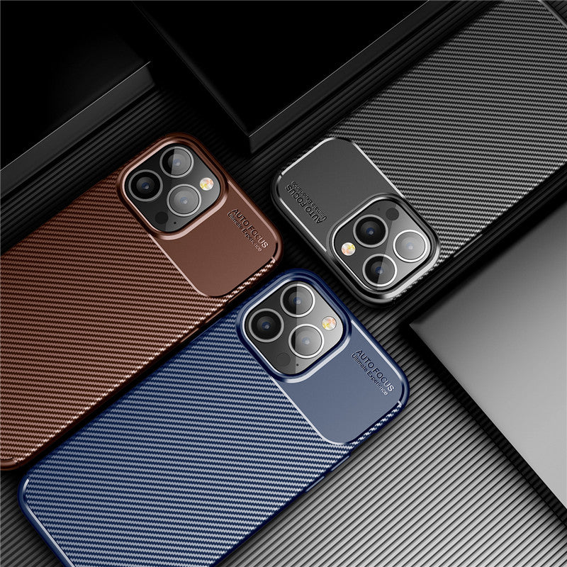 Luxury iPhone Case MagSafe Compatible Carbon Texture Silicone Shockproof Protective Cover Camera Lens Protection Ultra Thin Slim Design