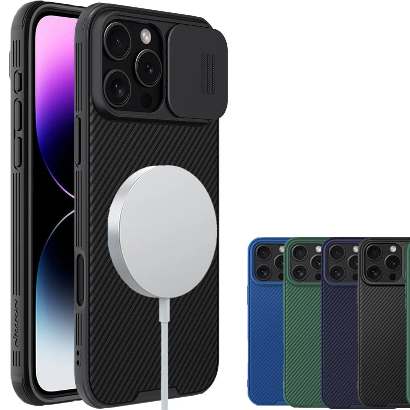 Luxury iPhone Case MagSafe Compatible Carbon Texture Silicone Shockproof Protective Cover Camera Lens Protection Ultra Thin Slim Design