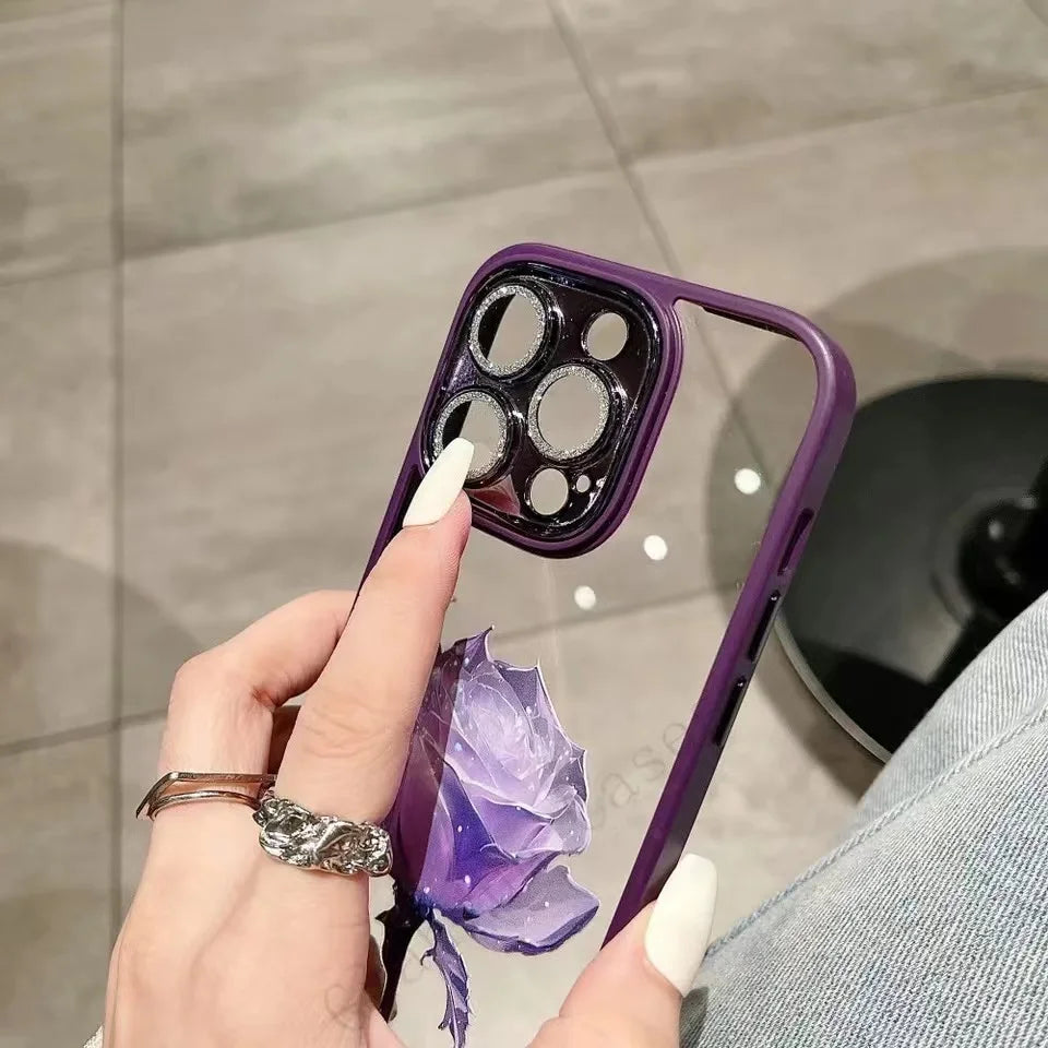 Luxury iPhone Case MagSafe Compatible Crystal Rose Diamond Shockproof Protective Cover Camera Lens Protection Glitter Design Slim Profile