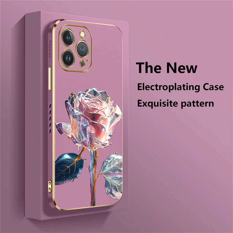 Luxury iPhone Case MagSafe Compatible Crystal Rose Diamond Shockproof Protective Cover Camera Lens Protection Glitter Design Slim Profile