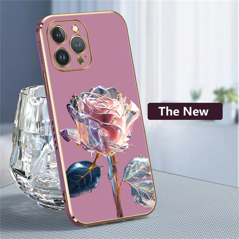 Luxury iPhone Case MagSafe Compatible Crystal Rose Diamond Shockproof Protective Cover Camera Lens Protection Glitter Design Slim Profile