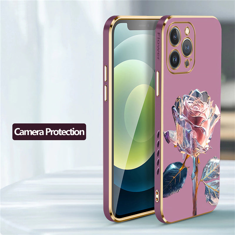 Luxury iPhone Case MagSafe Compatible Crystal Rose Diamond Shockproof Protective Cover Camera Lens Protection Glitter Design Slim Profile